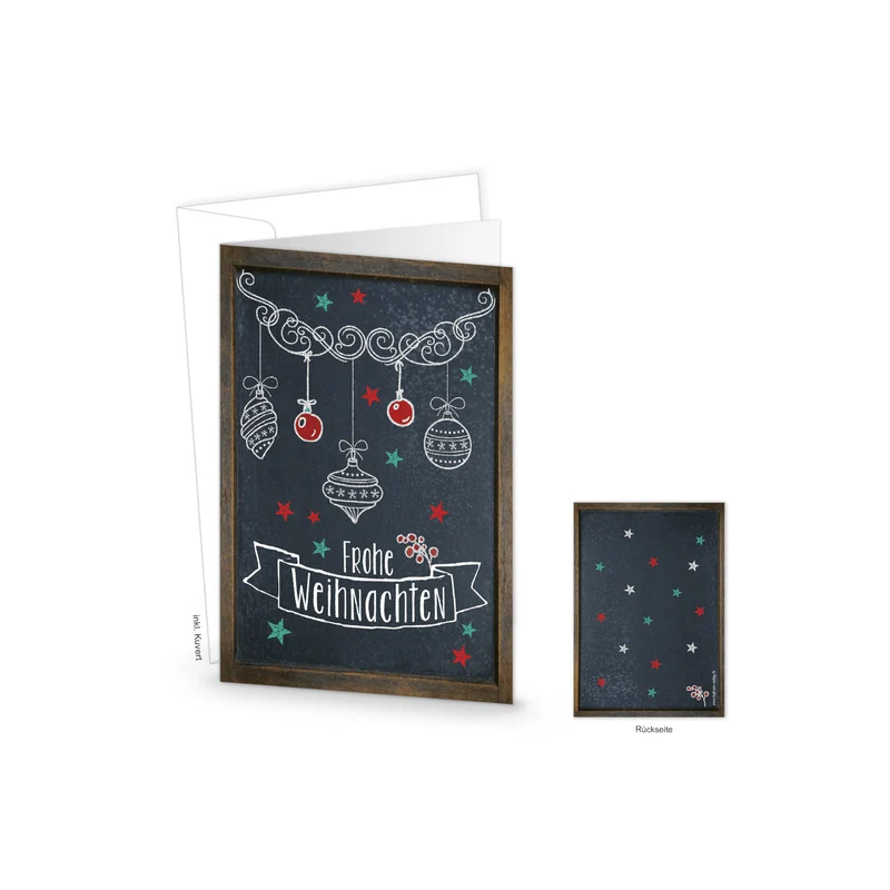 Weihnachtskarten DIN A6 hoch Klappkarten mit Umschlag – Frohe Weihnachten Tafel schwarz-weiß
