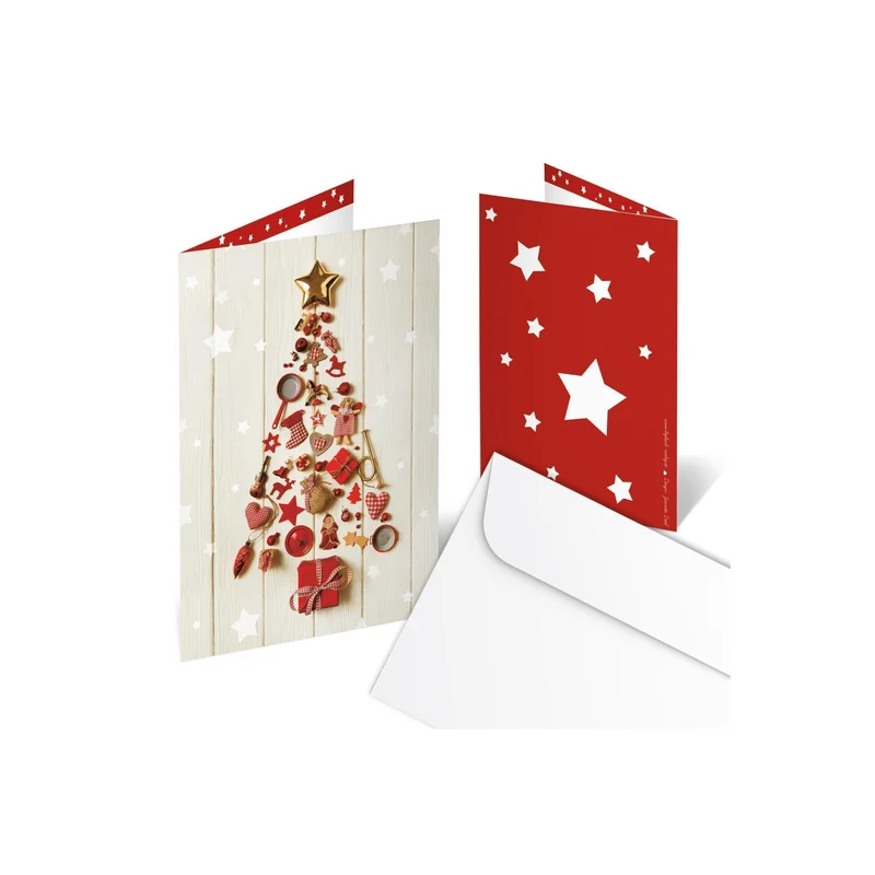 Weihnachtskarten DIN A6 hoch Klappkarten mit Umschlag – Weihnachtsbaum beige-rot innen blanko