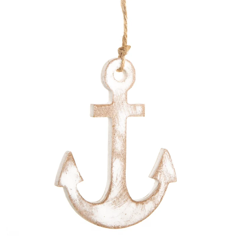 Anker aus Holz zum Aufhängen - 16 cm weiß Shabby chic - als maritime Deko