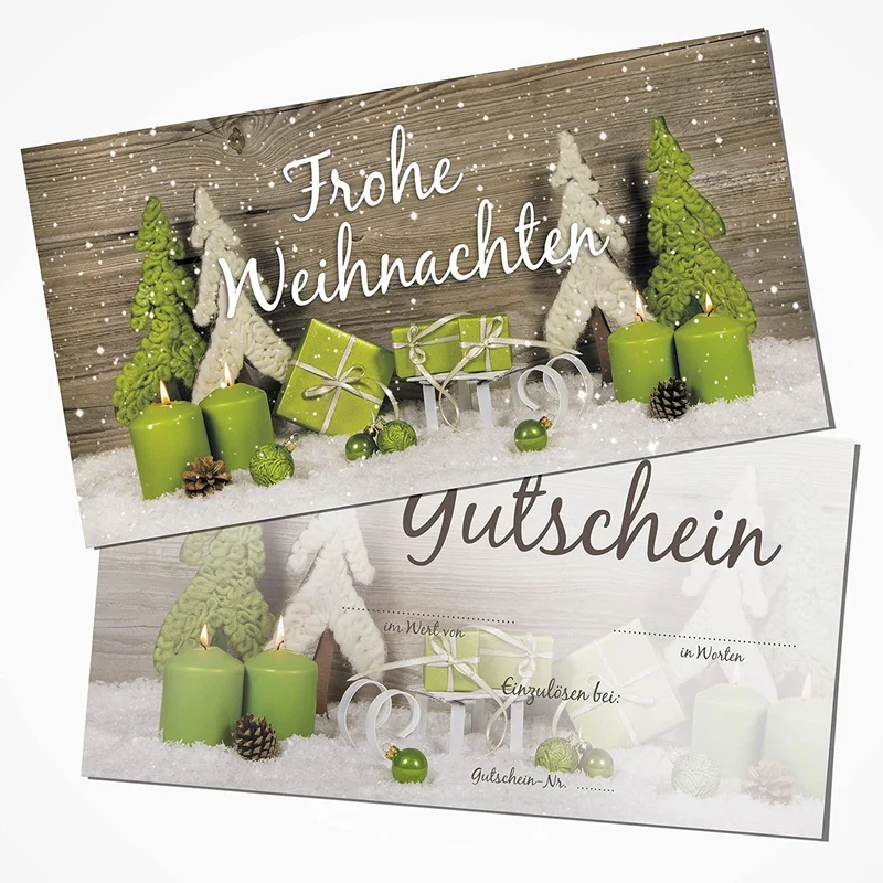 Weihnachtsgutschein DIN lang „Frohe Weihnachten“ doppelseitig in Grün-Grau