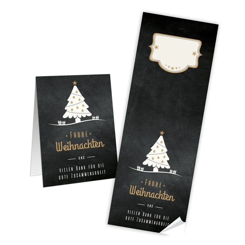 Weihnachtsbanderole Frohe Weihnachten Tannenbaum schwarz gold 7,2 x 21 cm