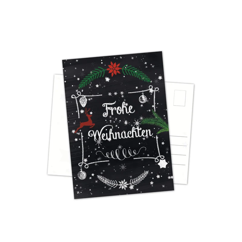 Weihnachtspostkarten DIN A6 hoch – Weihnachtsmotive schwarz-weiß in Tafelkreide-Optik