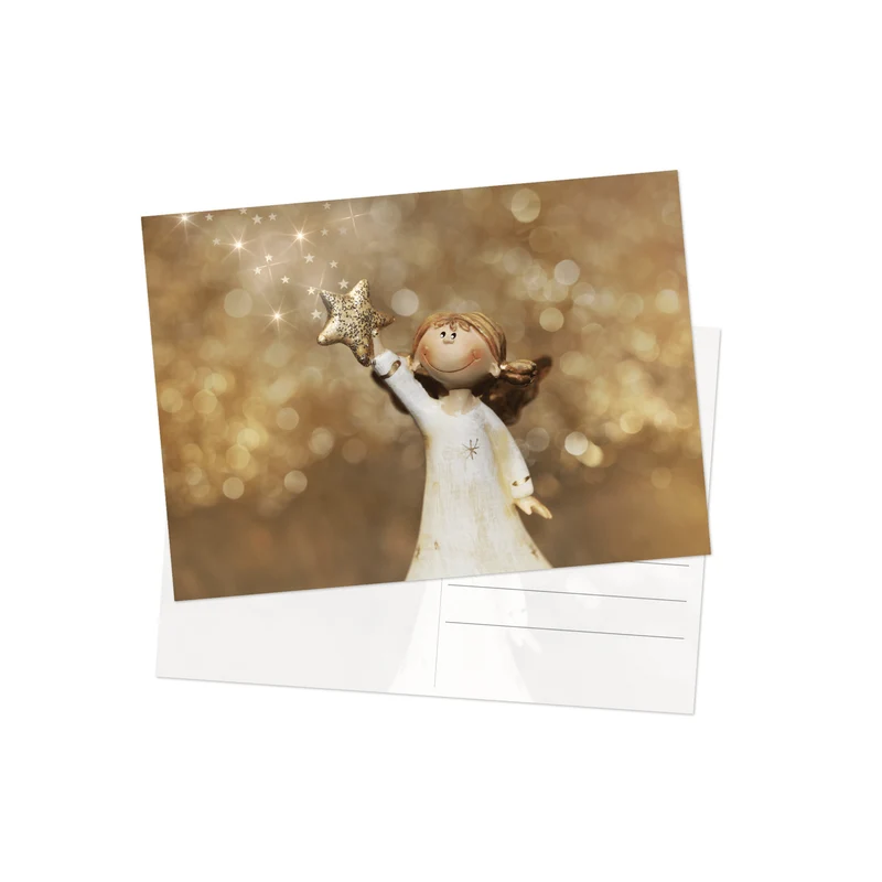 Weihnachtspostkarten DIN A6 quer – Schutzengel Christkind gold-weiß