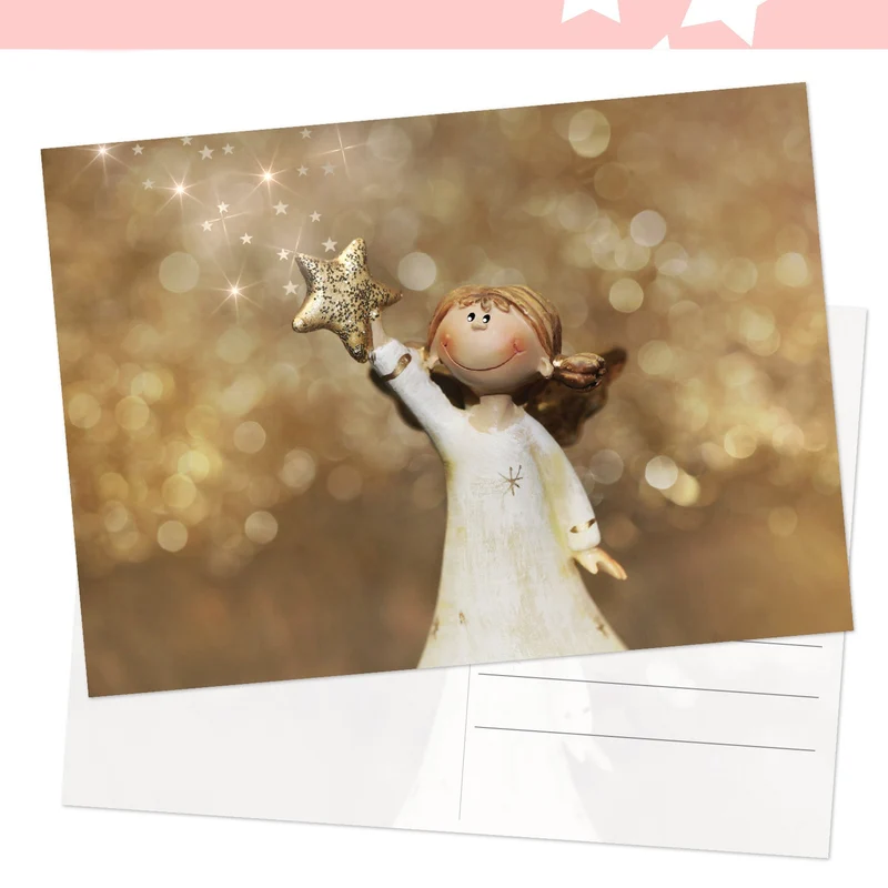 Weihnachtspostkarten DIN A6 quer – Schutzengel Christkind gold-weiß