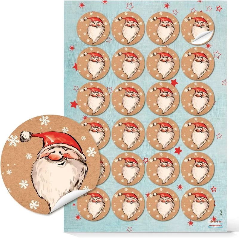 Logbuch-Verlag 48 Weihnachtsmann Nikolaus Aufkleber rund 4 cm - Geschenkaufkleber Weihnachten Nikolausgeschenk rot weiß beige für Kinder Kunden Mitarbeiter