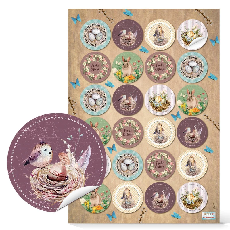 4 x 24 Osteraufkleber 4 cm mit Osterhasen - Sticker mit Ostermotiven