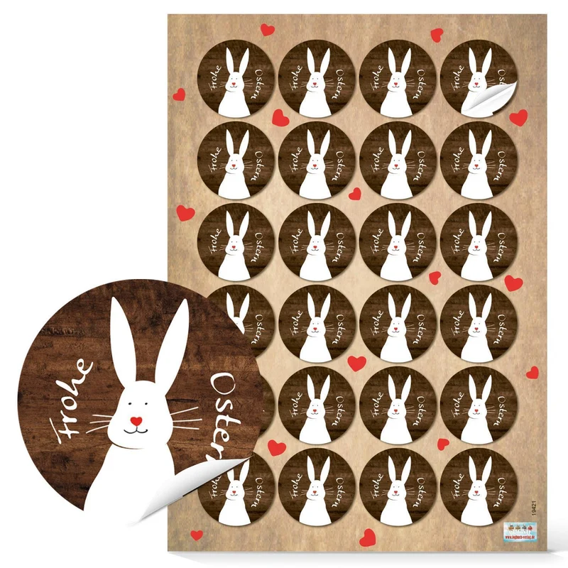 Ostersticker Set - 4 x 24 Osteraufkleber mit Osterhasen & Text Frohe Ostern