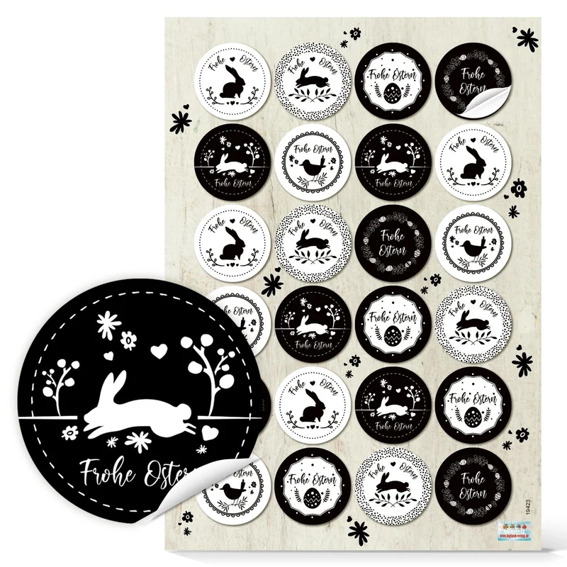 Ostersticker Set - 4 x 24 Osteraufkleber mit Osterhasen & Text Frohe Ostern