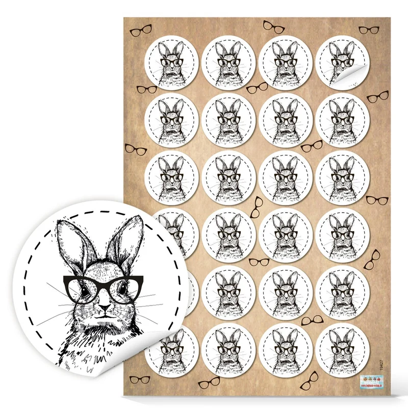 Ostersticker Set - 4 x 24 Osteraufkleber mit Osterhasen & Text Frohe Ostern