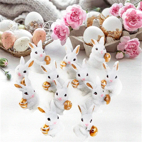 12 mini Osterhasen weiß gold 4,5 cm kleines Ostergeschenk