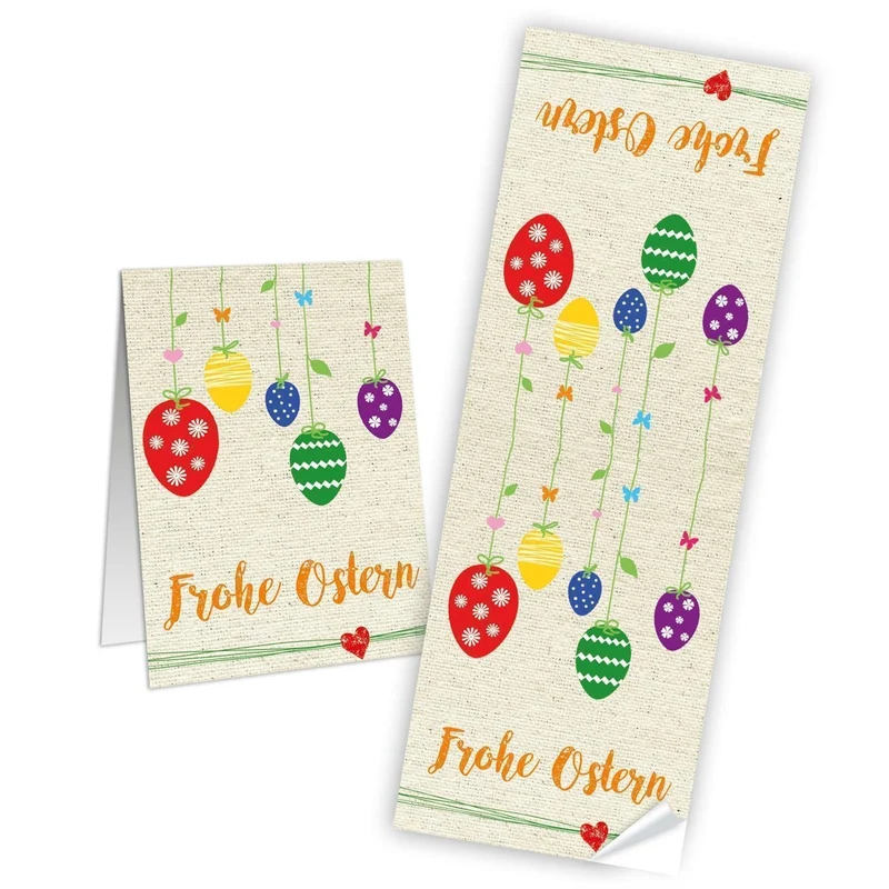 3 x 10 bunte Osteraufkleber - 7,2 x 21 cm - Aufkleber Set FROHE OSTERN