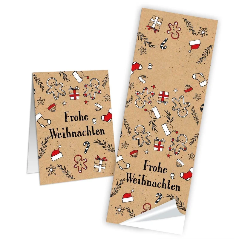 Weihnachtsbanderole Lebkuchenmann beige rot schwarz weiß 5 x 14,8 cm