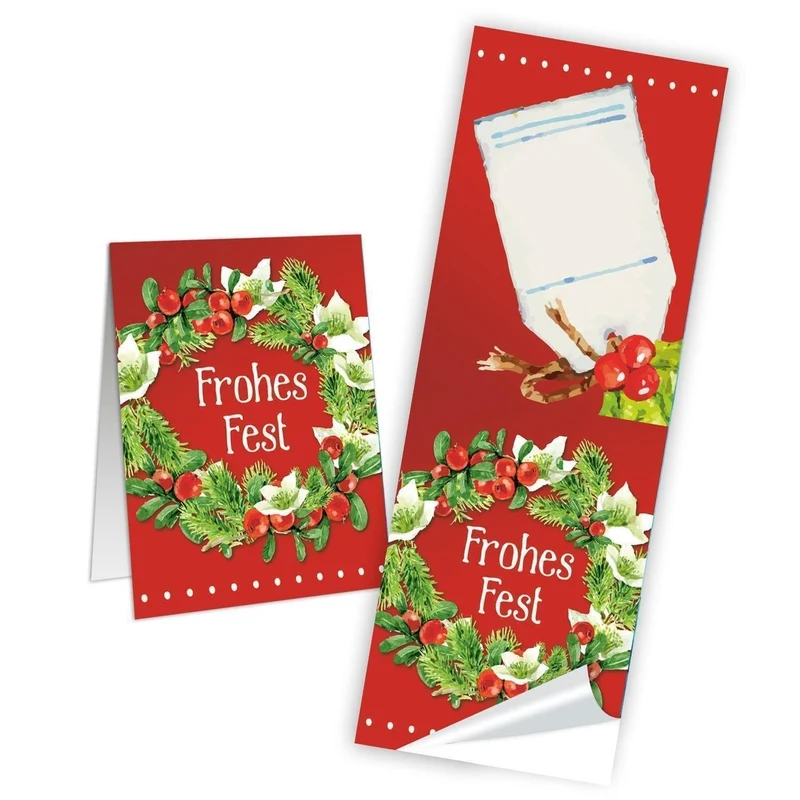 Weihnachtsbanderole Frohes Fest rot grün 5 x 14,8 cm zum Beschriften