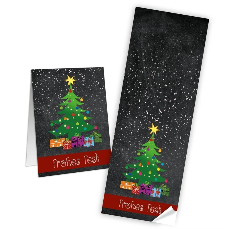 Weihnachtsbanderole Frohes Fest Tannenbaum schwarz grün rot 7,2 x 21 cm