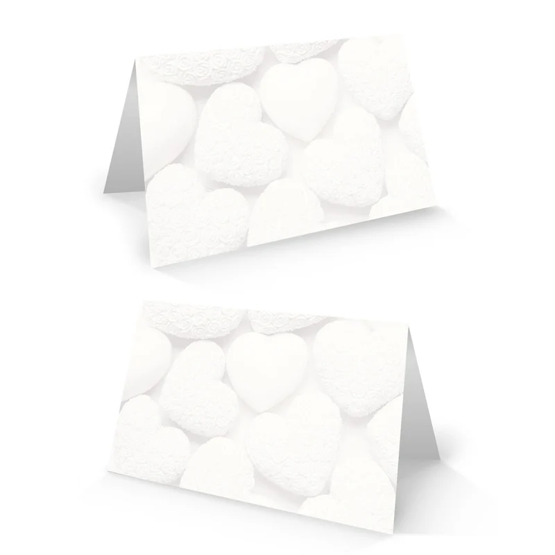 Tischkarten mit weißen Herzen zum Beschriften für die Hochzeit 8,5 × 5,5 cm