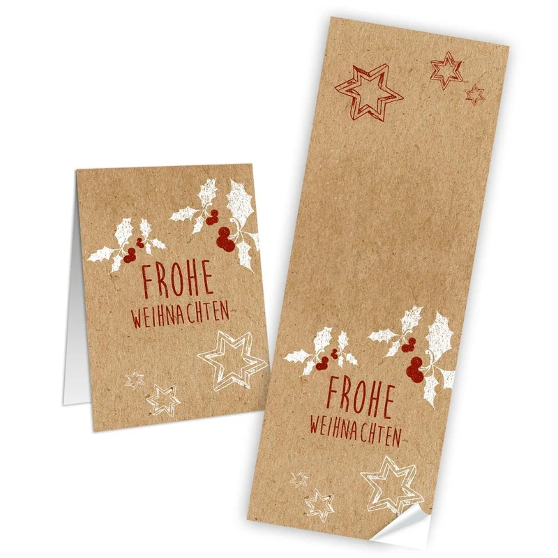 Weihnachtsbanderole Frohe Weihnachten Mistel beige rot 7,2 x 21 cm
