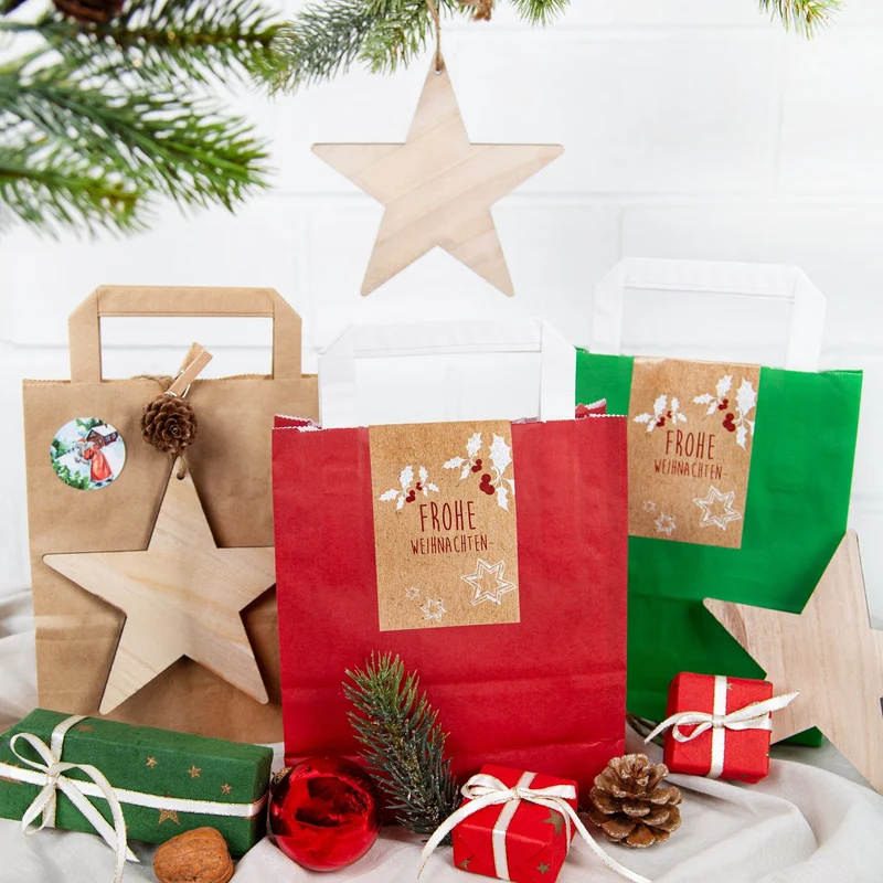 Weihnachtsbanderole Frohe Weihnachten Mistel beige rot 7,2 x 21 cm