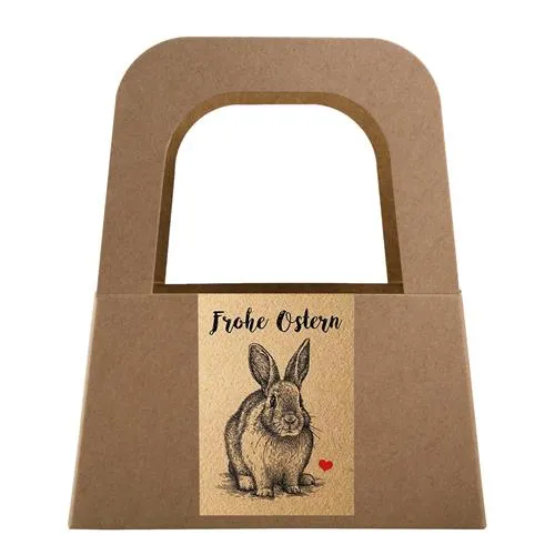 10 schwarz braune vintage Osteraufkleber 5 x 15 cm Text FROHE OSTERN Osterhase mit Herz rot - selbstklebende Etiketten Kraftpapier für Ostertüten Aufkleber Verzieren von Verpackung u. Osternest