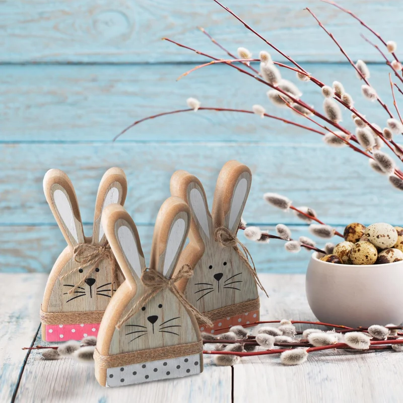 3 Holzhasen Figuren zum Hinstellen aus Holz - 13,5 cm - kleines Ostergeschenk