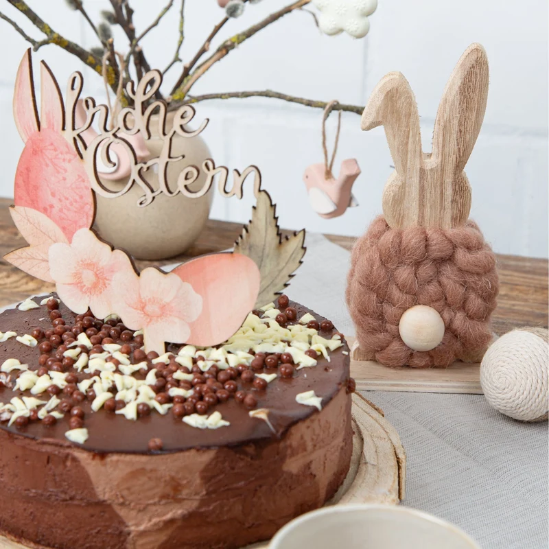 3 Osterhasen Figuren grau + braun + weiß aus Holz - 18 cm - Osterdeko zum Hinstellen