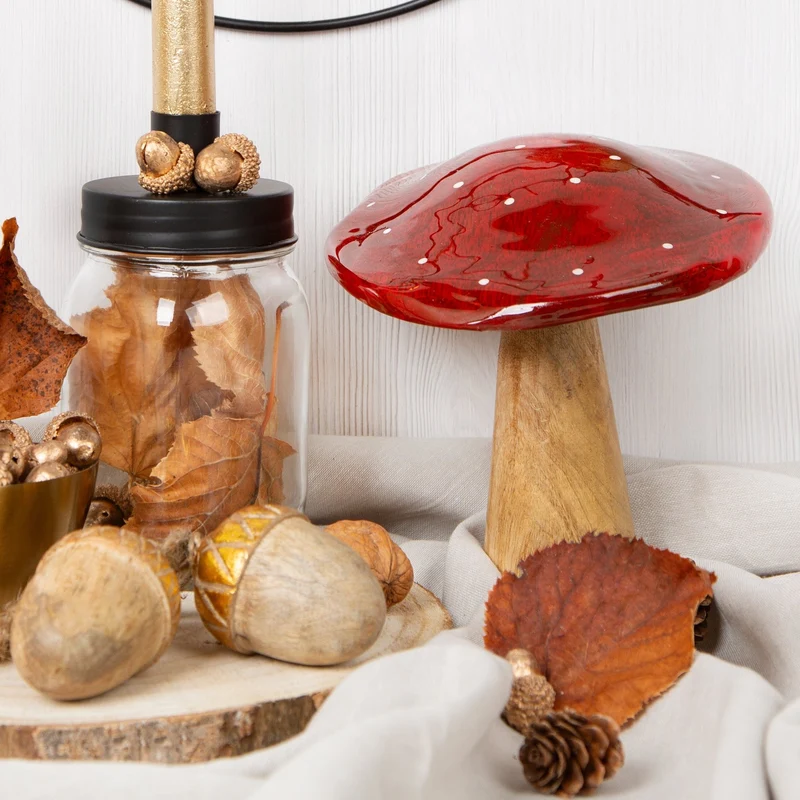 2 Fliegenpilz Figuren aus Holz Herbstdeko 18 und 13 cm
