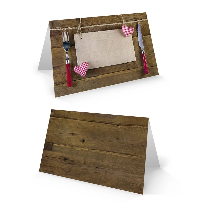 Rustikale Tischkarten Holz-Optik mit Messer und Gabel 8,5 × 5,5 cm