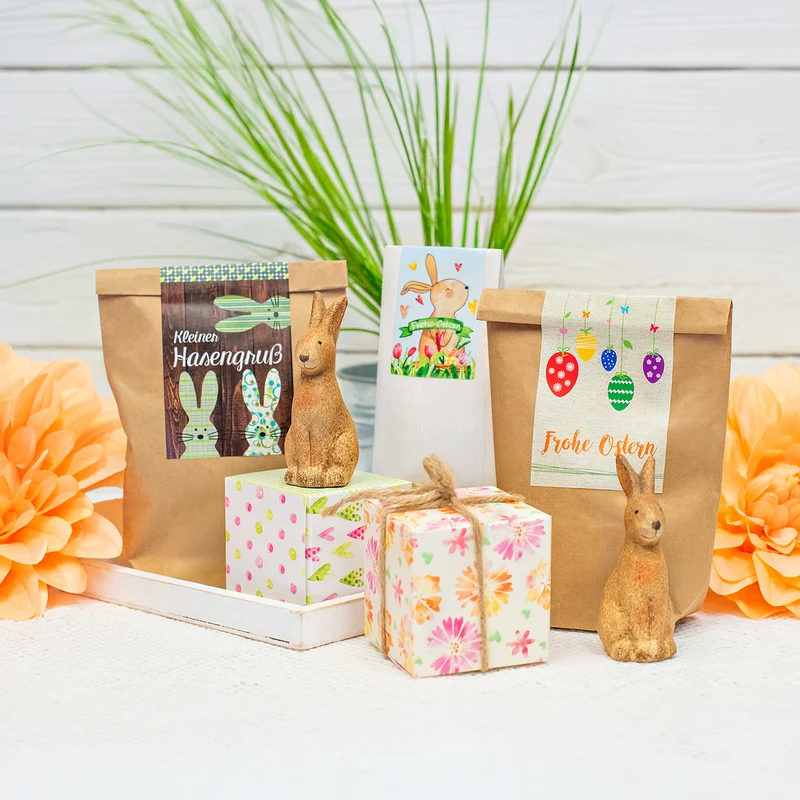 10 Stück große Osteraufkleber grün braun 7,2 x 21 cm KLEINER HASENGRUSS Osterhase Frohe Ostern Aufkleber Geschenkaufkleber Etiketten Ostergeschenke als Osterdeko zum Aufkleben Basteln Geschenke