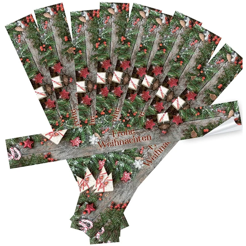 25 Weihnachtsbanderolen Frohe Weihnachten braun rot grün 5 x 42 cm