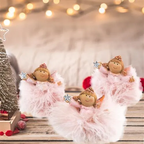 3 kleine Engelfiguren rosa mit Tutu - 7 cm pink - als kleines Geschenk Give-Away