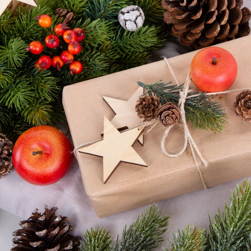 10 Holzsterne Stern Weihnachtsanhänger aus Holz 7 cm braun natur