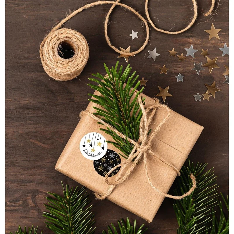 24 Sprücheaufkleber + 24 Weihnachtsaufkleber + 24 Herzaufkleber gold schwarz weiß