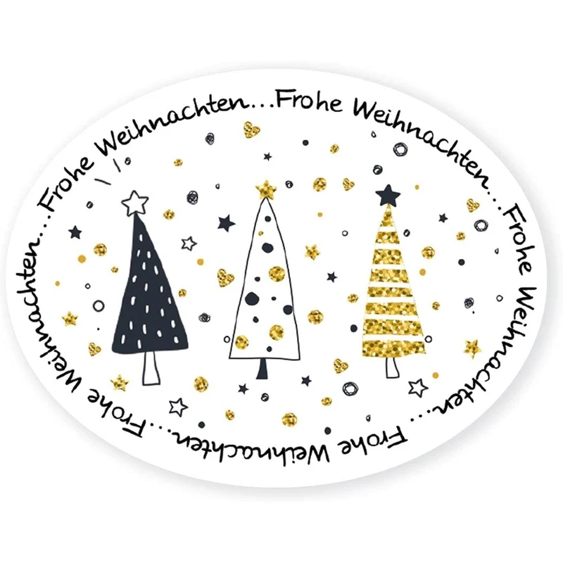 200 Frohe Weihnachten Aufkleber auf Rolle - weiß schwarz gold