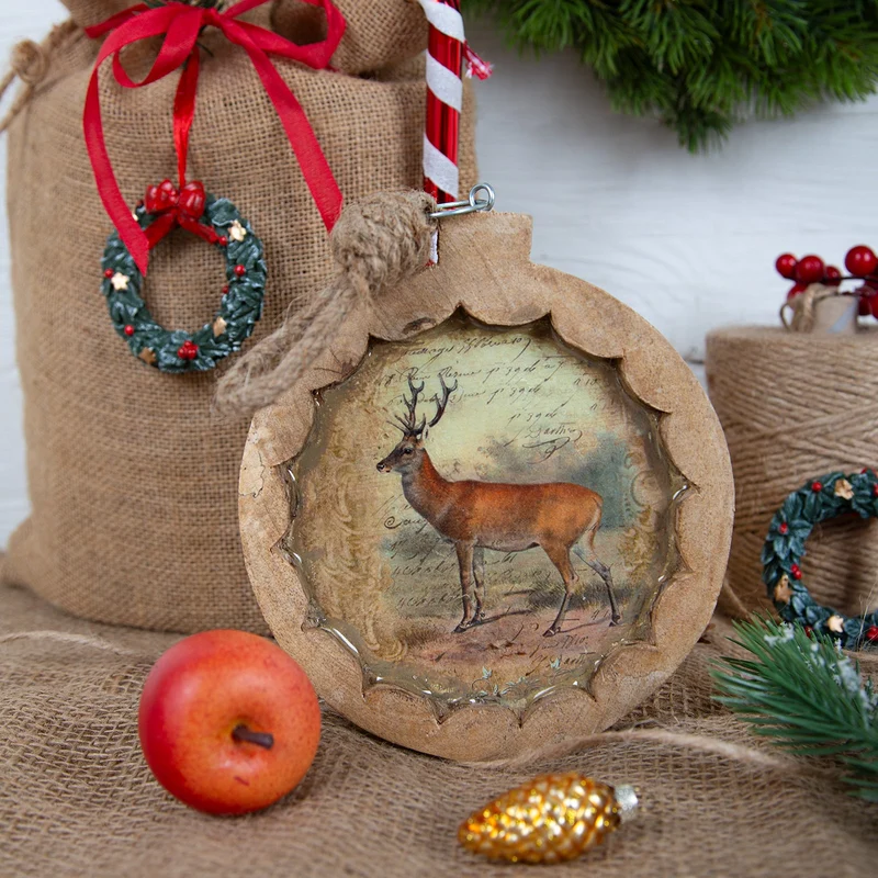 Große Holztafel zum Aufhängen mit Hirsch-Motiv - 16 cm braun natur