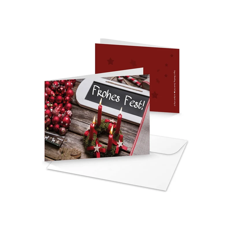 10 Weihnachtskarten DIN A6 quer Klappkarten mit Umschlag – Adventskranz rot-braun innen blanko