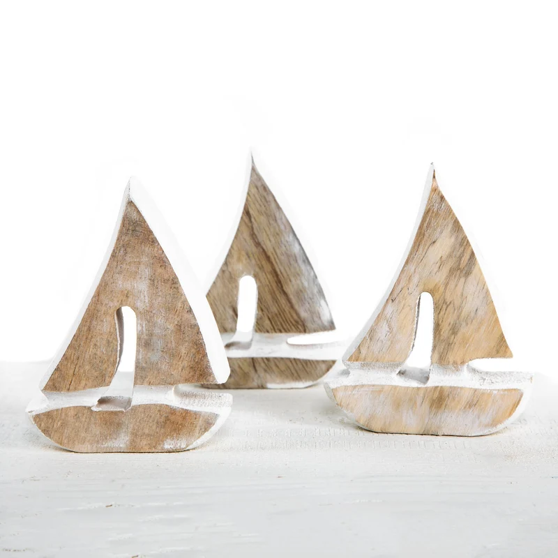 3 kleine Holzboote I used Look I 10,5 cm weiß braun