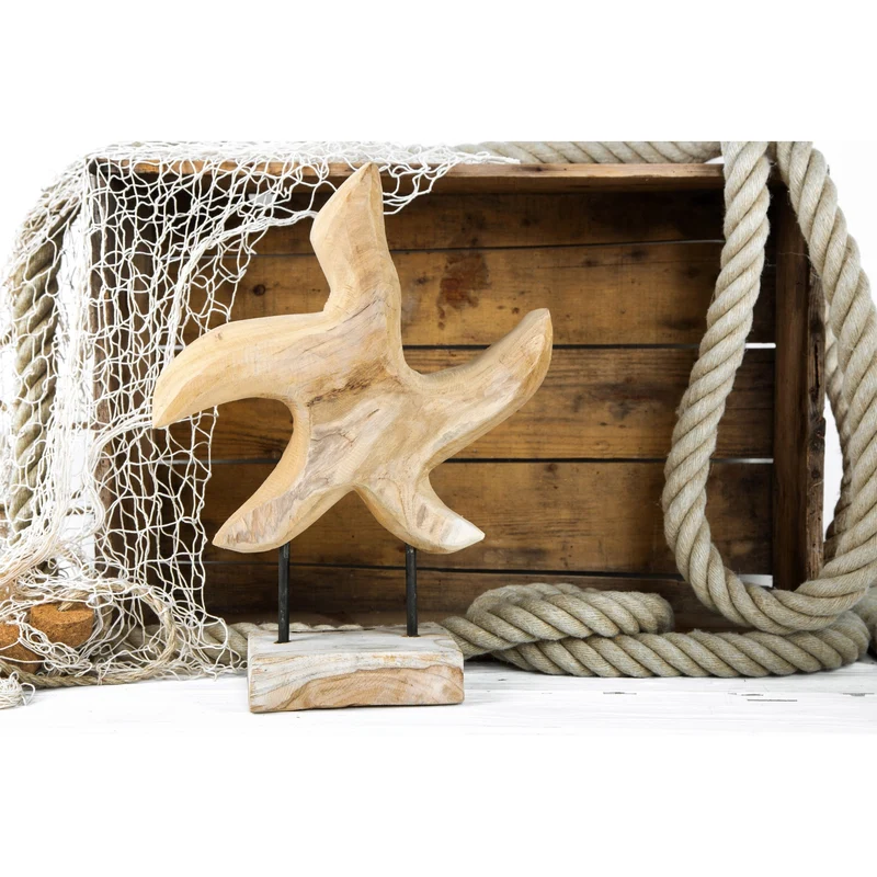 Große Seestern Dekofigur aus Holz 40 x 28 cm - maritime Holzfigur
