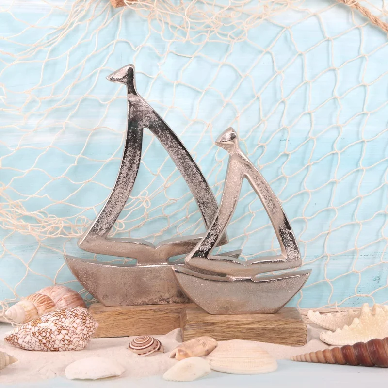 2 Segelboote aus Metall & Holz - Segeln Schiff Boot Figuren