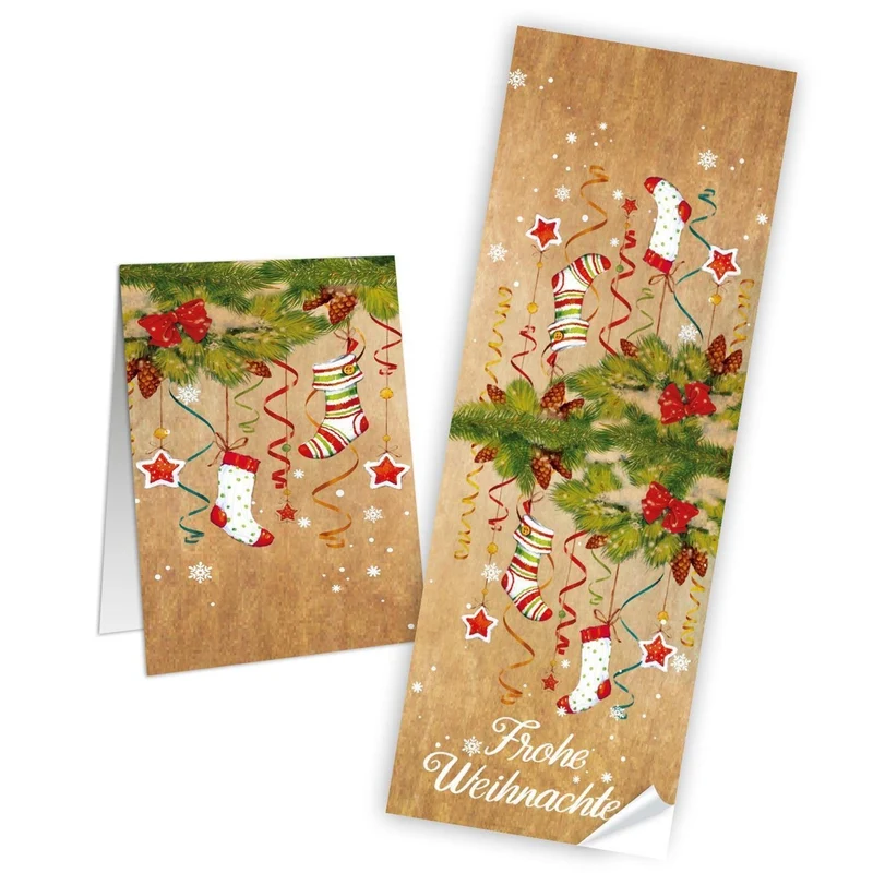 Weihnachtsbanderole Frohe Weihnachten braun rot grün beige 7,2 x 21 cm