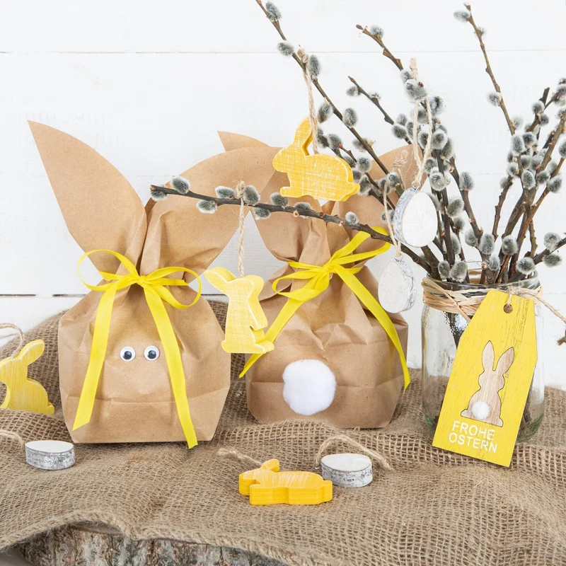 Logbuch-Verlag 10 Osterhasen Tüten gelb natur - Geschenkverpackung Ostern Ostergeschenk als Alternative zum Osternest Hasentüten für Kinder