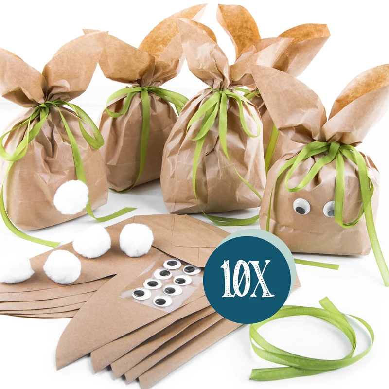 Logbuch-Verlag 10 Hasentüten aus Kraftpapier natur grün - Osternest Geschenktüten als Verpackung Ostergeschenk für Kinder Kollegen Kunden - DIY Ostertüte