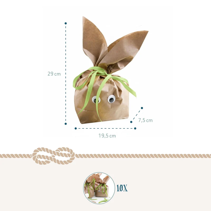 Logbuch-Verlag 10 Hasentüten aus Kraftpapier natur grün - Osternest Geschenktüten als Verpackung Ostergeschenk für Kinder Kollegen Kunden - DIY Ostertüte