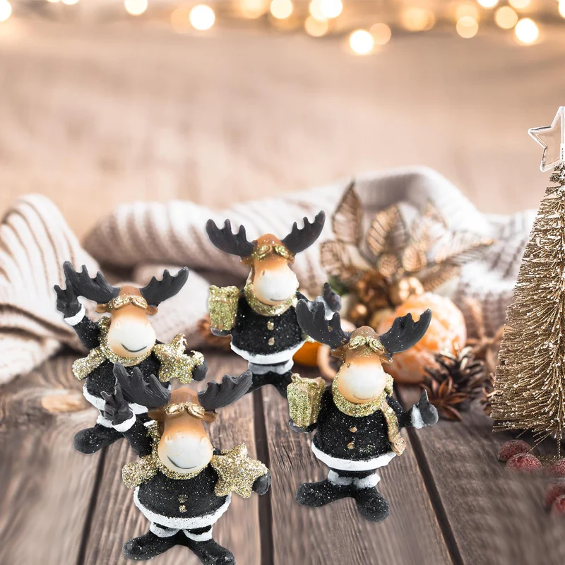 4 Rentier Figuren in schwarz braun Gold - 8 x 6 cm - als Weihnachtsdeko Mitgebsel