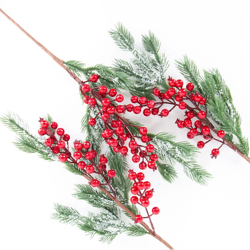 3 künstliche Beeren Zweige rot grün 63 cm - Weihnachten