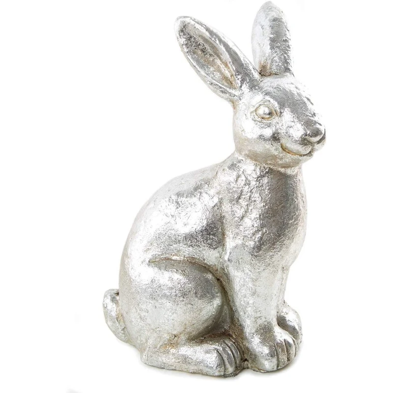 Silberfarbene Hasen Figur - 33 cm - große Osterhasen Dekofigur zum Hinstellen