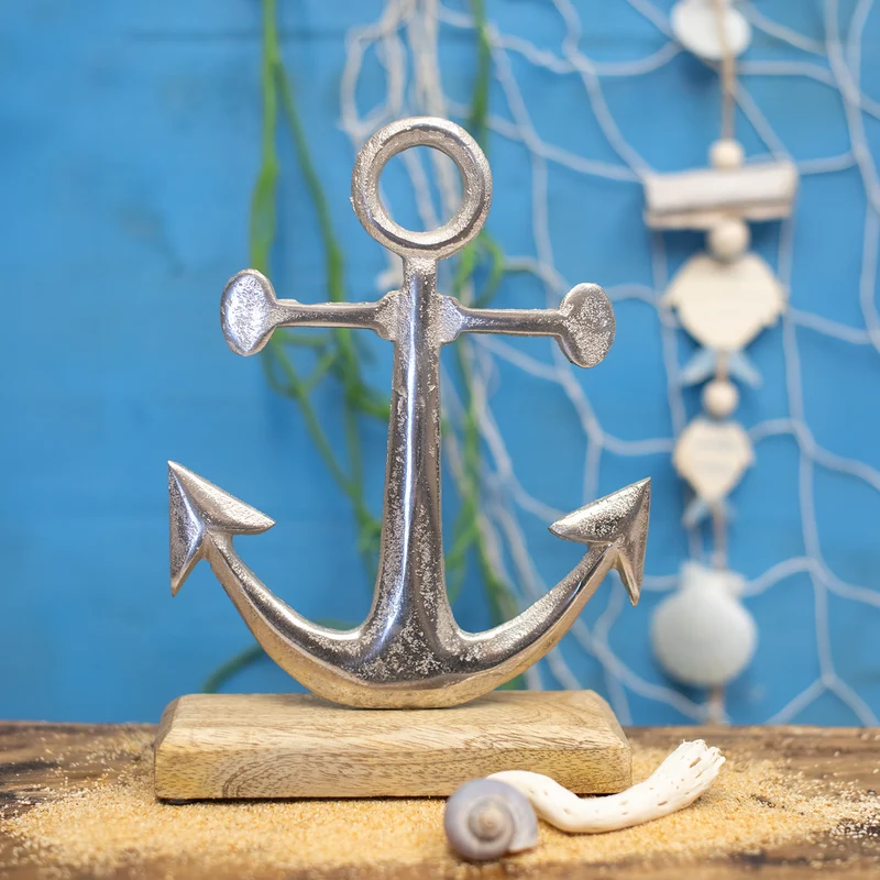 Anker Figur zum Hinstellen aus Metall & Holz - als maritime Deko Geschenk