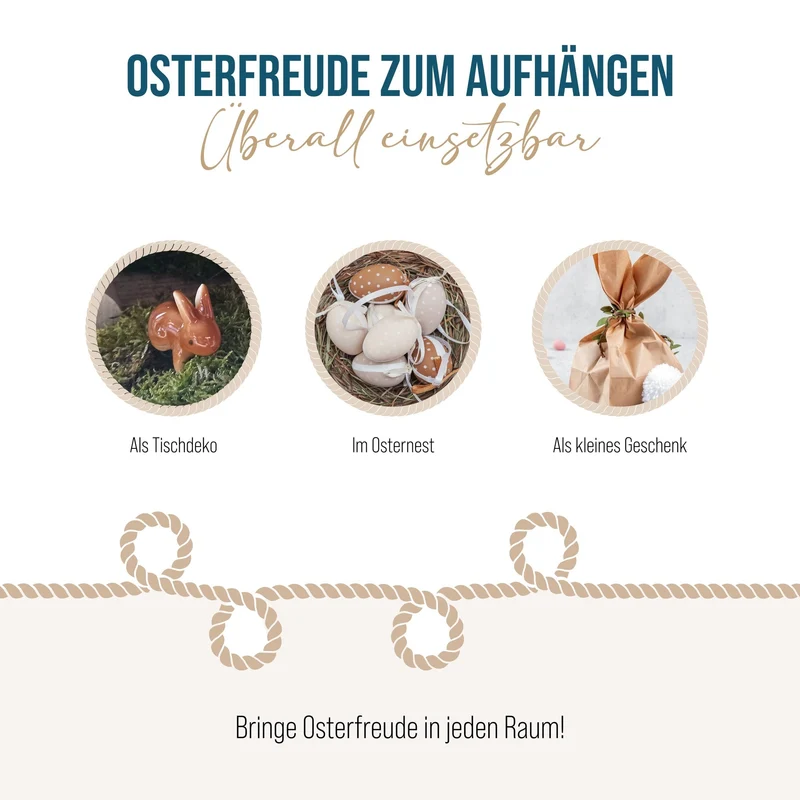 6 Mini Osterhasen Figuren 4 cm braun - kleine Porzellan Hasen als Streudeko Give-Away