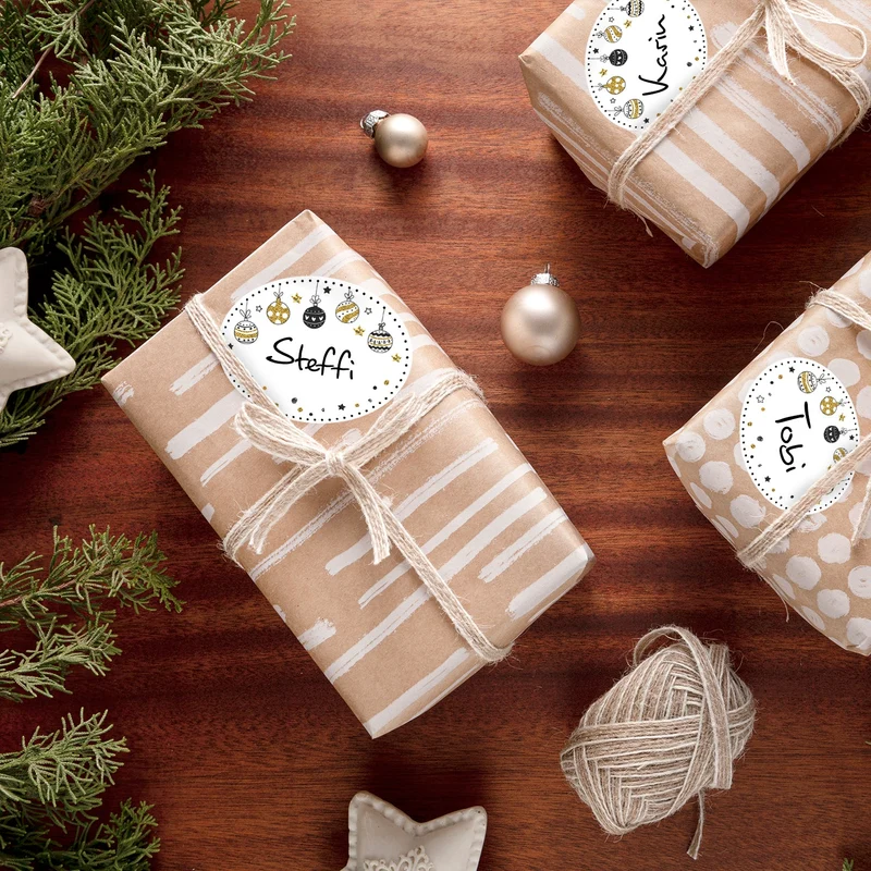 200 Weihnachtsetiketten zum Beschriften schwarz weiß gold