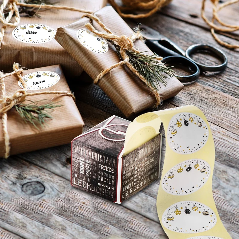 200 Weihnachtsetiketten zum Beschriften schwarz weiß gold