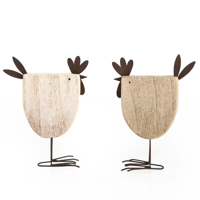 2 Ostern Dekofiguren Hühner aus Holz braun Natur 18 cm