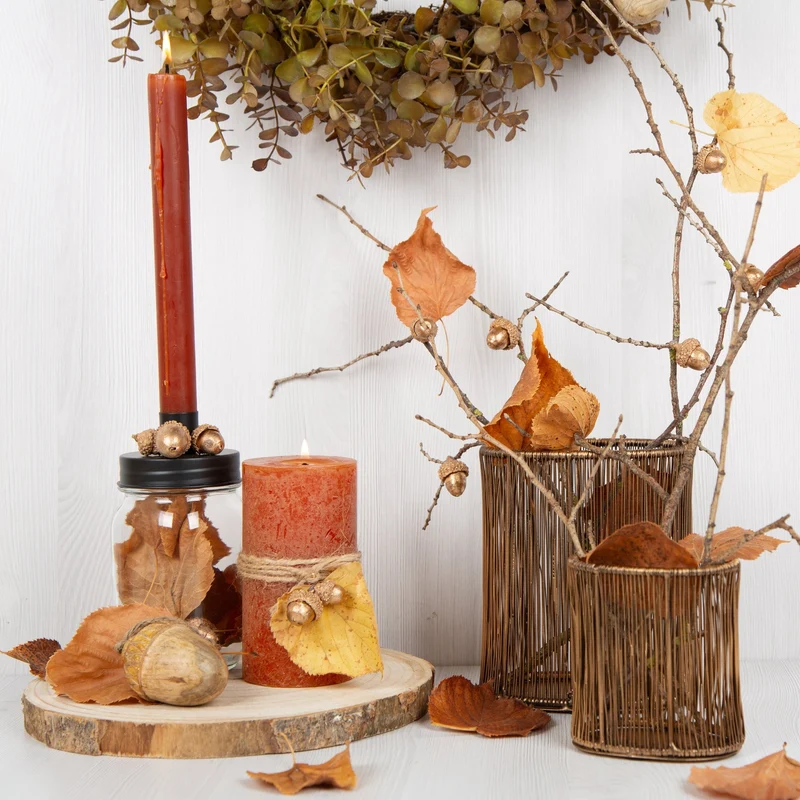 Streuartikel Set 200 g Mini Eicheln aus Holz Gold Weihnachten